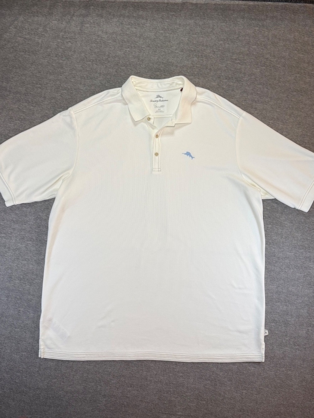 Tommy Bahama Emfielder 2.0 White Polo Shirt | Men’s 2XT | Blue Marlin Logo